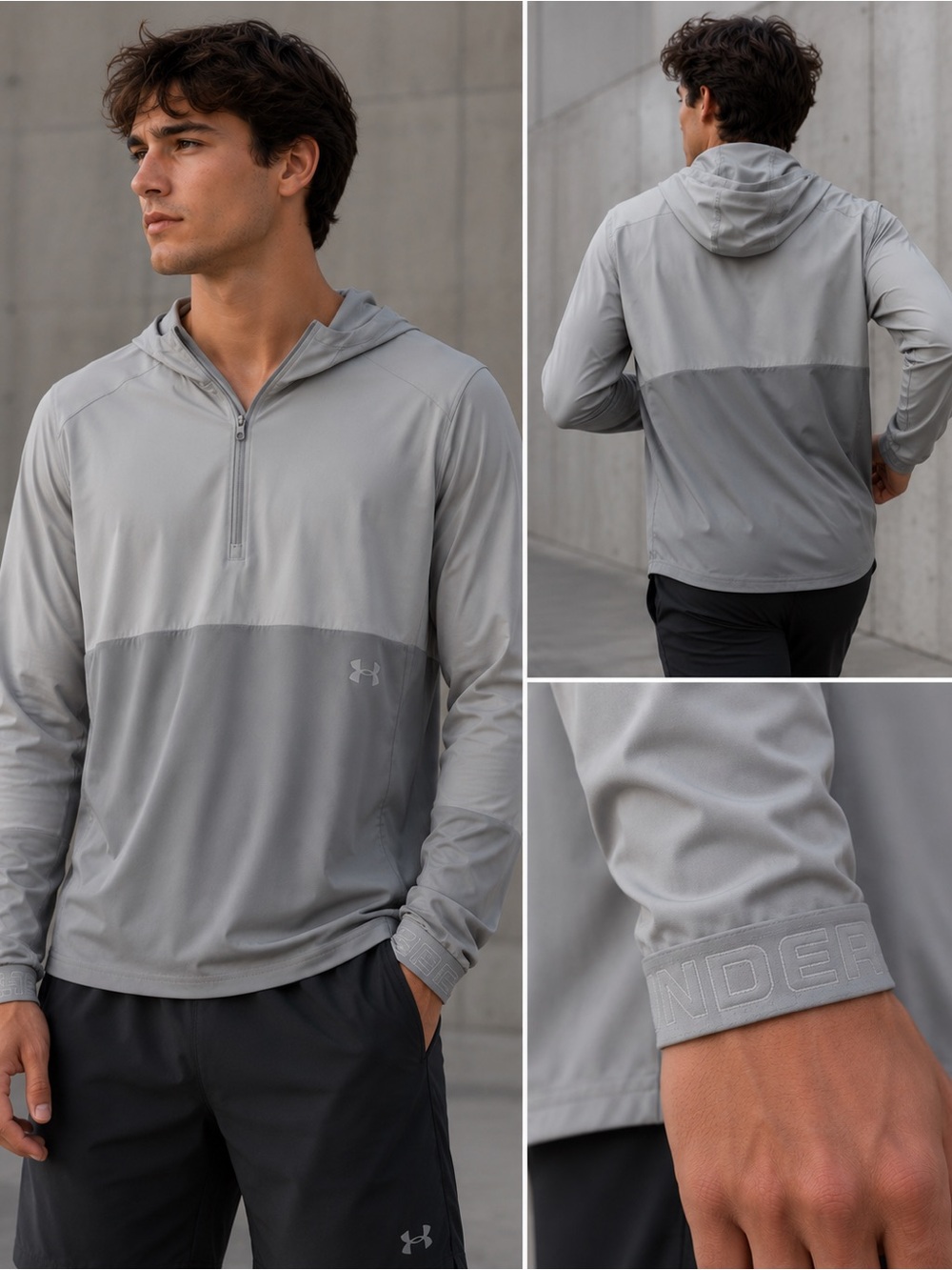 Under Armour Light Gray Hooded Half-Zip Top